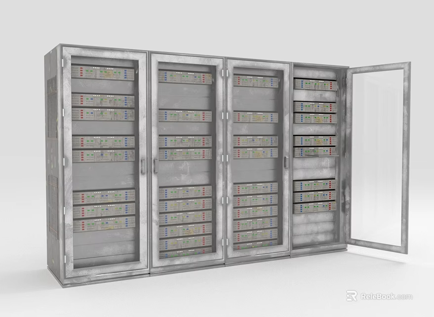 Computer Server Cabinet with Metal Storage Rack Multiple Compartments Open Door Data Equipment 3d model 