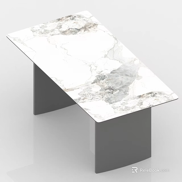 Modern Dining Table Set With Marble Tabletop And Gray Legs Design 3d model