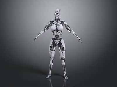 Humanoid Robot With Mechanical Structure In White And Black Standing On Grey Background 3d model
