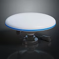 Modern Round Furniture Table With White Top Blue Edge And Black Base Design