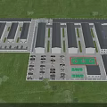 Landscaped Business Park With Parking Lot Greenery Multiple Buildings And Entrance Vehicles