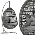 Stylish Rattan Egg Shaped Hanging Leisure Chairs With Comfortable Cushions And Metal Stand