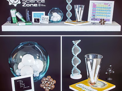 Science Themed Decorative Ornament Set With DNA Model Test Tubes Molecular Structure Book Photo Frame 3d model