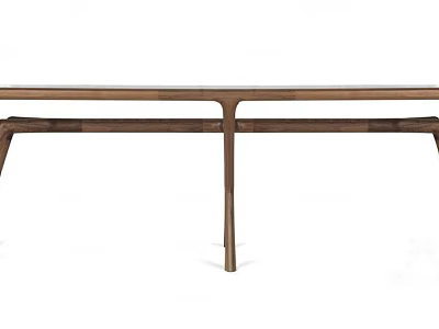 Modern Wooden Dining Table With Sleek Tabletop And Unique Cross Leg Structure Design 3d model