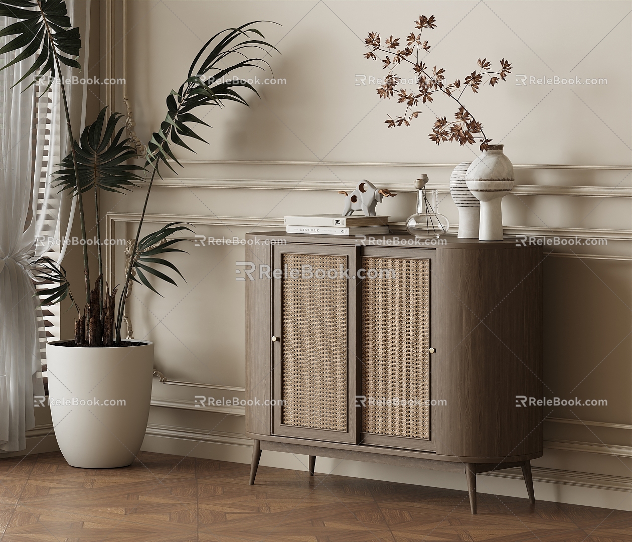 Middle Ancient Sideboard Sideboard Decoration Finished Sideboard 3d model