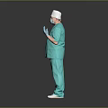 Man in Green Surgical Scrubs With White Cap Mask and Blue Gloves Holding Hands Out