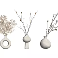White Vases In Various Shapes With Dried Flowers And Branches For Minimalist Decor