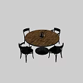Classic Round Dining Table With Black Leather Armchairs Wooden Tabletop And Metal Base Design