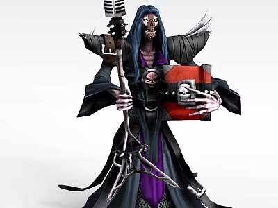 Red Gothic Locker Held By Skeleton Character With Spiked Weapon And Metal Decor 3d model