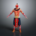 Man With Red Blindfold Tattoos On Upper Body Arm Wraps Blue Pants And Golden Belt
