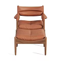 Modern Black Leather Lounge Chair With Walnut Wooden Frame And Ottoman