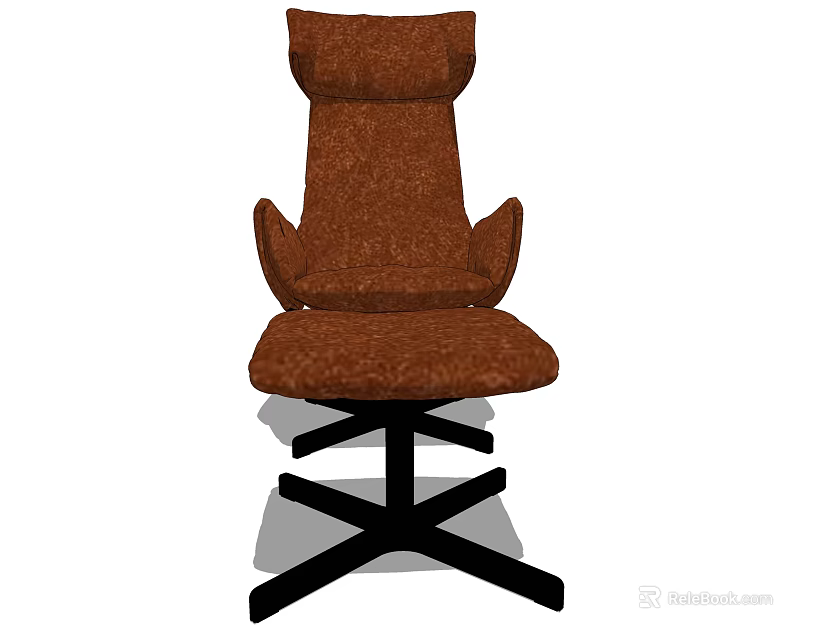 Brown Fabric Single Sofa With High Back Curved Arms And Black Metal Cross Legs 3d model 