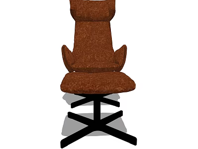 Brown Fabric Single Sofa With High Back Curved Arms And Black Metal Cross Legs 3d model