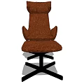 Brown Fabric Single Sofa With High Back Curved Arms And Black Metal Cross Legs