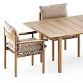 Light Wooden Dining Chair With Beige Fabric Cushion And Woven Seat For Table Set
