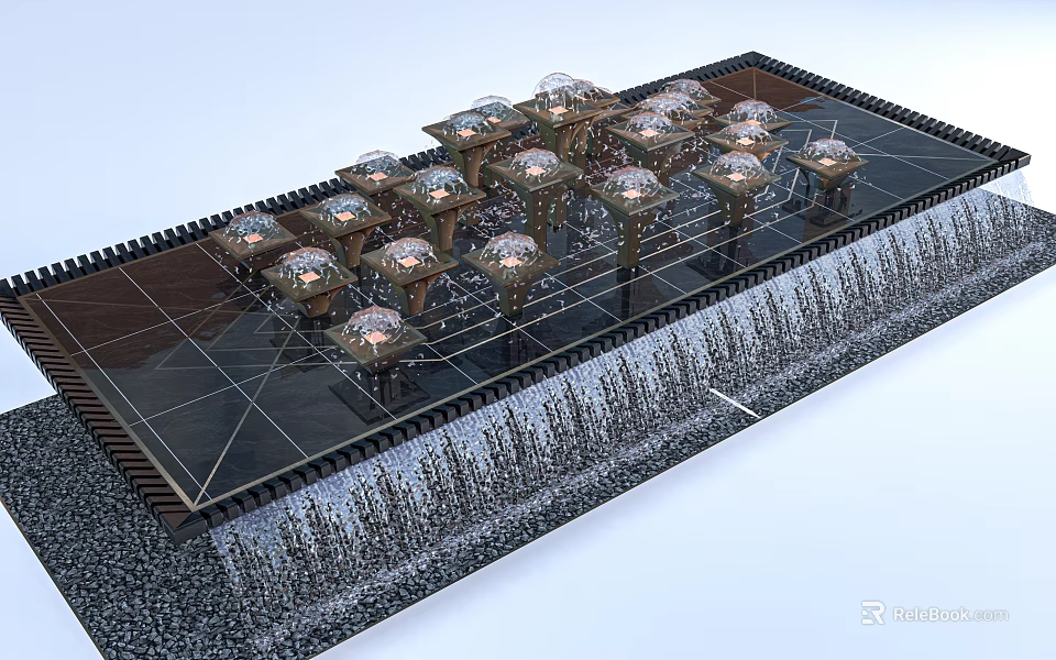 Modern Fountain Installation With Multiple Water Jets Neatly Arranged In Outdoor Landscape Design 3d model 