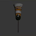 Wooden Horn Shaped Daily Life Accessory With Silver Metal Decorative Bands And Hanging Rope