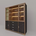 Wooden Wine Cabinet With Glass Doors Interior LED Lighting And Drawers Below