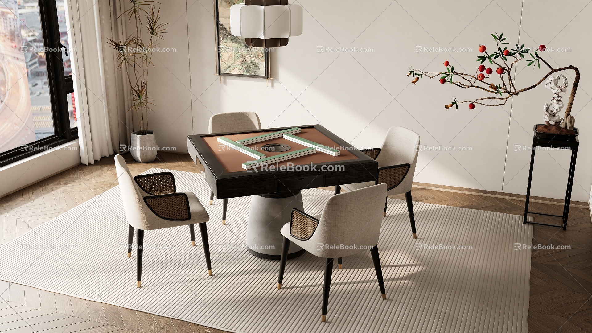 New Chinese Mahjong Table and Chair Chess Room Table and Chair Entertainment Table and Chair 3d model