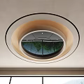 Modern Circular Ceiling Design With Glass Window Green Landscape And Recessed Lights