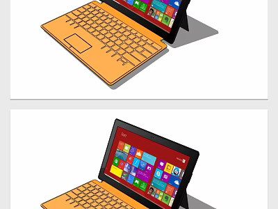 Orange 2 in 1 Convertible Laptop With App Icons Display And Detachable Keyboard 3d model