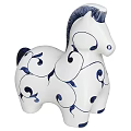 Ceramic Horse Figurine with White Body Blue Swirl Patterns and Leaf Designs