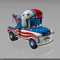 Cartoon Tow Truck Character Red White Blue Star Stripe Design With Anthropomorphic Eyes And Helmet