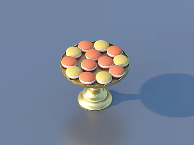 Colorful Macarons Arranged On Golden Tray With Orange And Yellow Hues 3d model