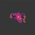 Colorful Pink Purple Building Blocks Sculpture With Intricate Wings And Ornate Patterns