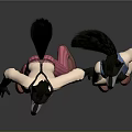 Two Wolf Characters Wearing Pink Striped Pants White Shirts Blue Vests Black Gloves With Tails