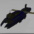 Military Vehicle with Blue and Gray Paint Yellow Wings Top Radar Equipment and Complex Structure