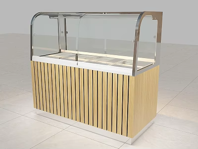 Modern Retail Display Shelf with Transparent Glass Cover and Wooden Striped Base 3d model