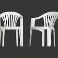 Two White Plastic Chairs With Armrests And Slatted Back Design 3d model