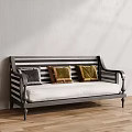 Elegant Sofa Set With Striped Woven Back White Cushion And Gray Green Brown Pillows 3d model