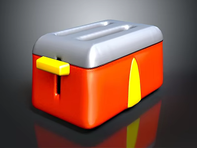 Red And Yellow Toaster With Silver Top Two Slots Modern Electric Design 3d model
