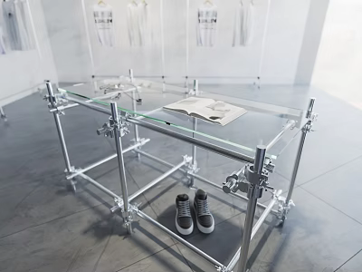 Modern Display Shelf With Glass Top Metal Frame Holding Magazine Shoes And Clothes 3d model