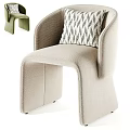 Beige Upholstered Single Chair With Geometric Pattern Pillow And Curved Armrest
