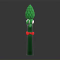 Green Anthropomorphic Asparagus Character With Googly Eyes Red Bow Tie On Black Shiny Surface