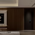 Elegant Warm Modern Living And Dining Interior With Wood Veneer And Marble TV Wall