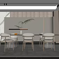 Modern Restaurant Interior With Dining Table Chairs Pendant Light And Green Plant