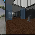 Modern Conference Room With White Ceiling Gray Carpet Black Chairs Large Windows And Trees Outside