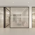 Modern Office Interior Design With Glass Doors Manager Signs And Department Areas
