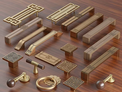 New Chinese Style Handle Brass Handle Drawer Handle Classical Wardrobe Handle Bronze Cabinet Door Handle 3d model