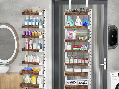 Bathroom Door Mounted Organizer With Multi Layer Shelves For Toiletries And Cleaning Supplies 3d model