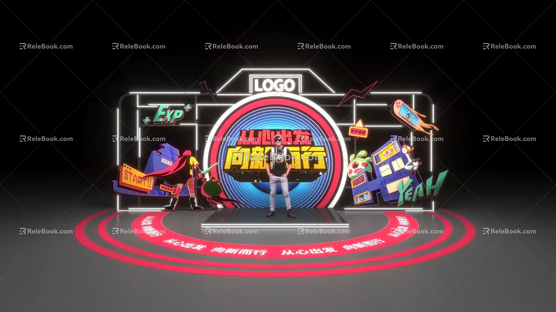 Annual meeting photo clock-in wall Zhao camera modeling light with luminous small stage game style 3d model