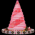 Pink Christmas Tree Made Of Stacked Wine Glasses With Merry Christmas Decorations