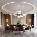 Luxury Private Dining Box Interior With Round Table Upholstered Chairs And Modern Chandelier