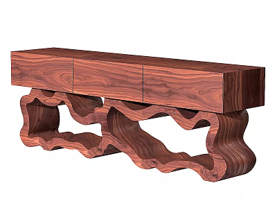 Walnut Wood TV Stand With Modern Design And Unique Wavy Legs Storage Space 3d model