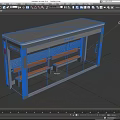 Modern Bus Stop Shelter Exterior With Glass Walls Gray Frame And Wooden Benches