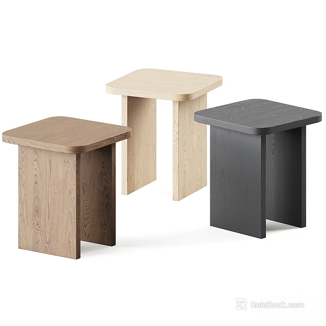 Three Minimalist Modern Dining Tables With Light Dark And Natural Wood Finishes 3d model 